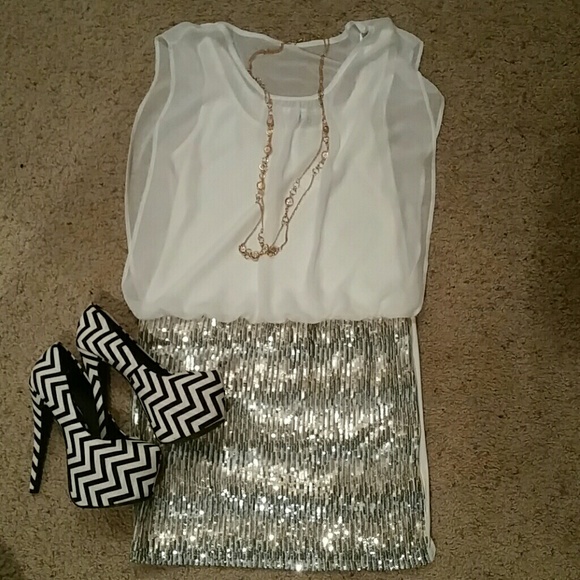NWT White Dress sequins