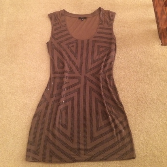 Taupe/brown Sequin - Mesh Back Dress - M