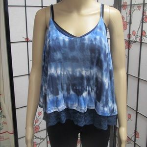 Blue multi tank with lace insert