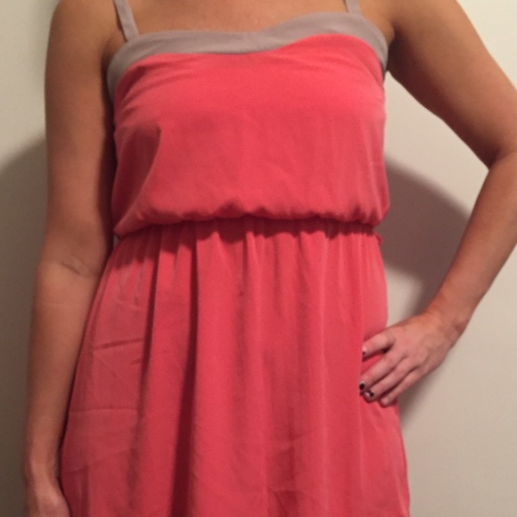 Peach dress with nude trim