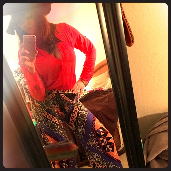 High waisted funky wide leg cotton pants. - Picture 1 of 4