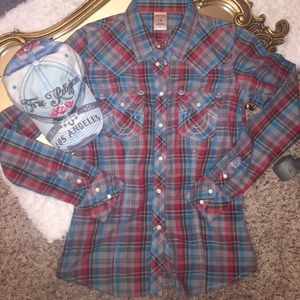 True Religion plaid button-up
