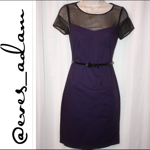 Black Mesh Upper Dark Purple Dress with Bow Belt