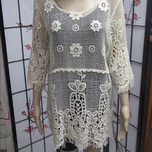 Beige sheer crochet top