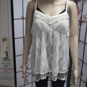 Beige crochet & lace tank tunic