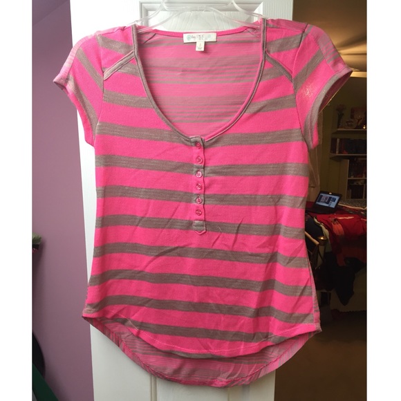 Hot pink and grey striped top