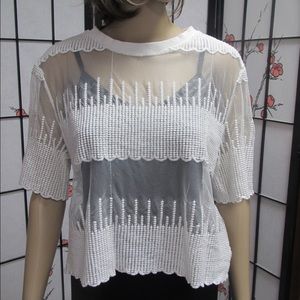 White sheer crochet top