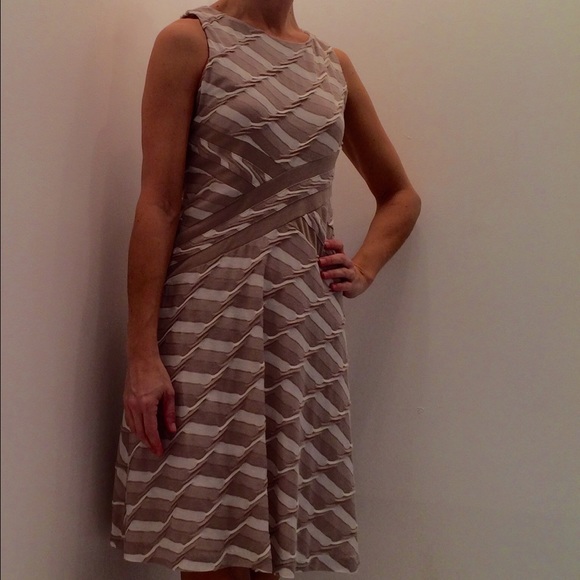 Knee length, stretch, camel and cream dress