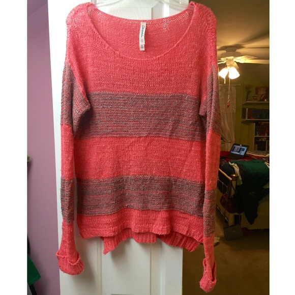 Coral and gray striped sweater
