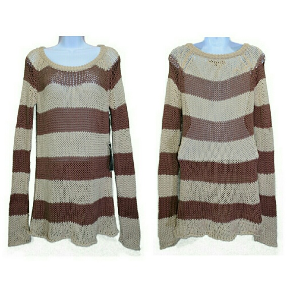 Love Stitch Stripe Cream/Brown Long Sweater- Med