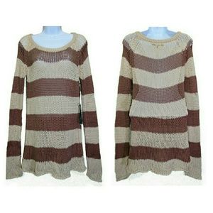 Love Stitch Stripe Cream/Brown Long Sweater- Med