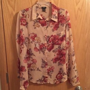 Pink Floral Blouse - size medium