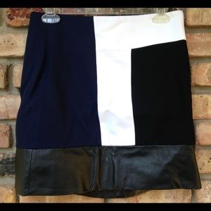 ZARA Woman Colorblock Lambskin Leather Trim Skirt