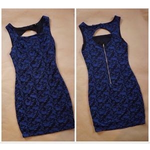 Indigo floral print mini dress with back zipper