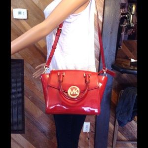 Michael Kors Red Hudson Medium Leather Satchel