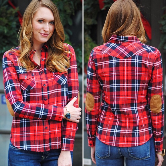 • Red Plaid Flannel w/Elbow Patches