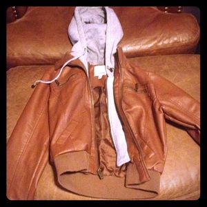 Faux leather hooded jacket