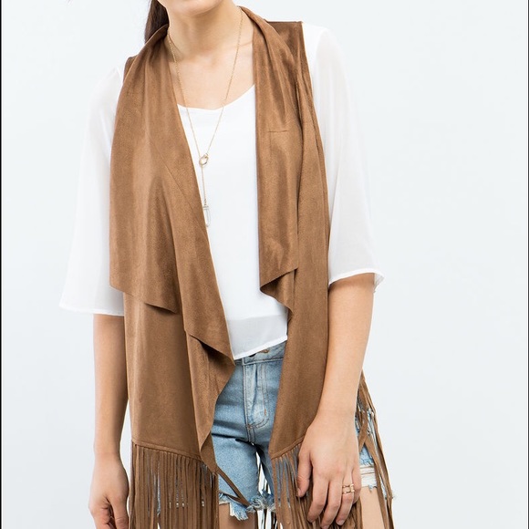 NWT rust suede moto vest with fringe - Picture 4 of 4