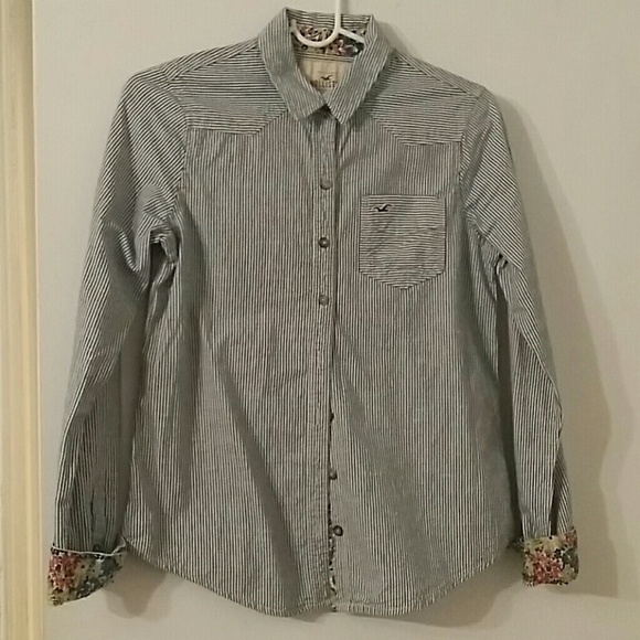 Hollister stripe blue floral shirt