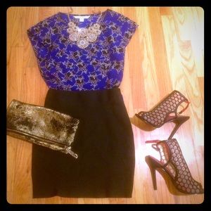 DVF silk top in cobalt star print, size 2