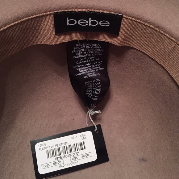 Tan Bebe Wide Brim Floppy Hat w/ Feather - Picture 3 of 4