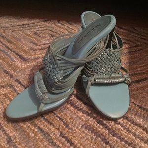 Super sexy turquoise woven- leather heels!