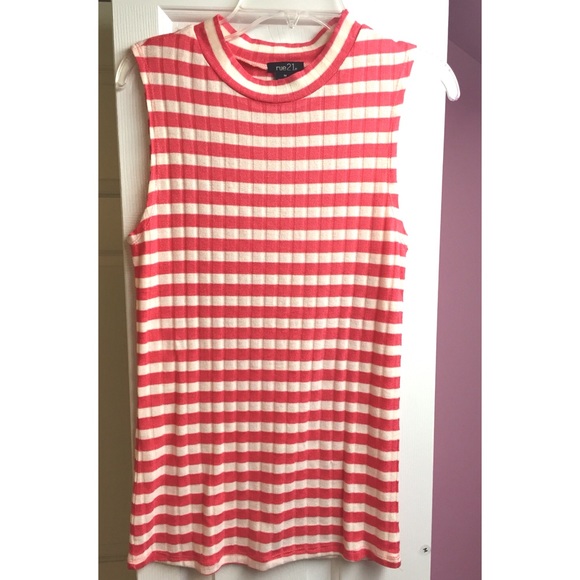 Mock turtleneck striped tank