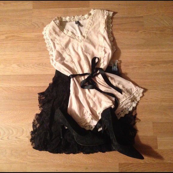 Lacey light pink blouse with satin tie