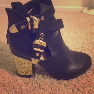 Black Booties w/gold plated heel