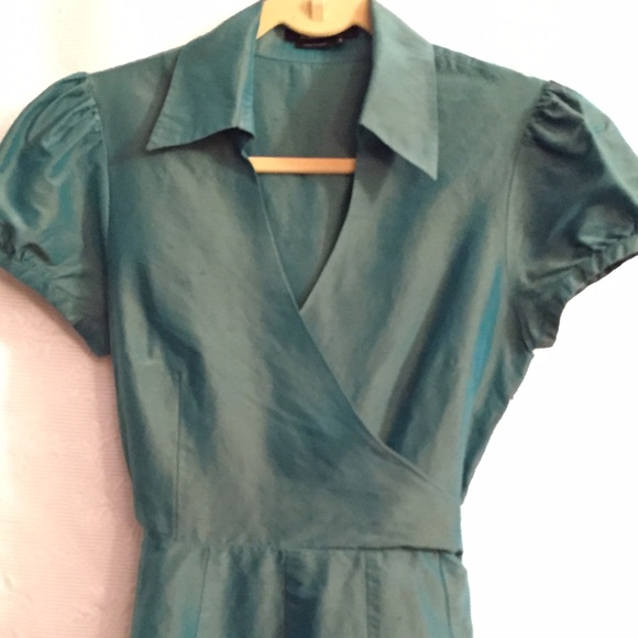 Teal 100% Silk BCBG Max Azria Wrap Dress - Picture 2 of 4