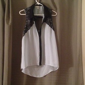 Sheer light blue sleeveless blouse