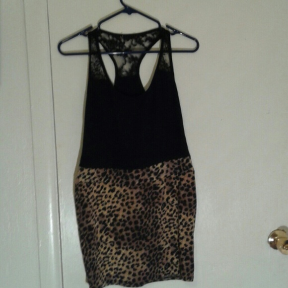 NWOT black and leopard print bodycon dress