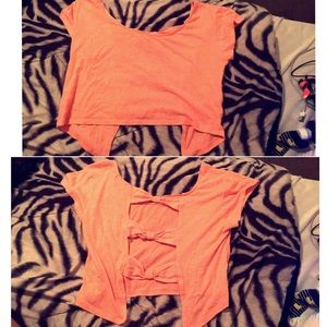 Peach crop top with bows
