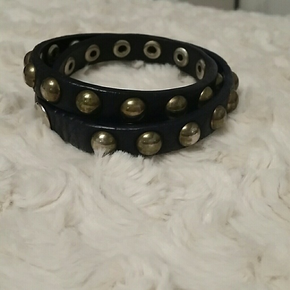 Gold studs leather bracelet