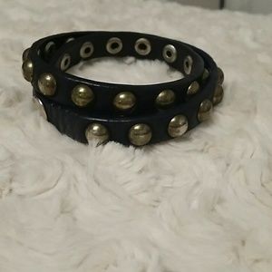 Gold studs leather bracelet