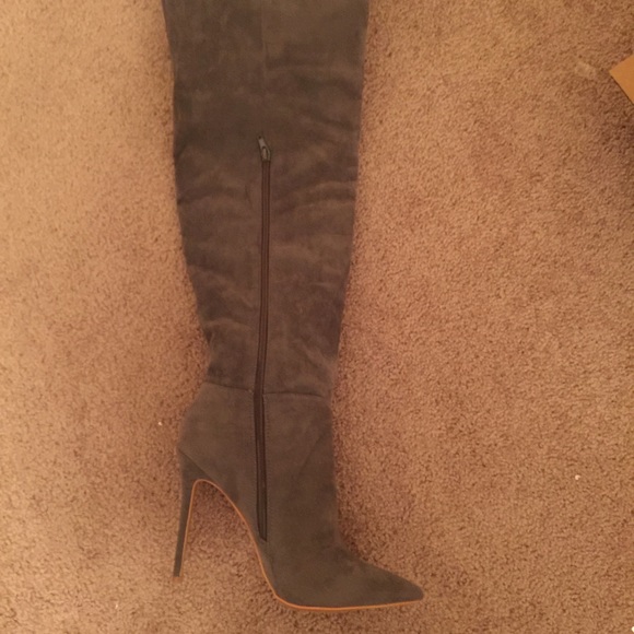 Grey thigh high boots