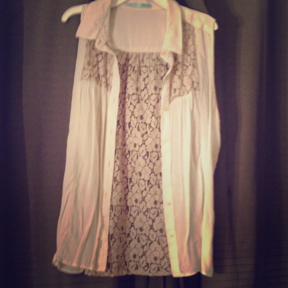 Beige / lace button down shirt