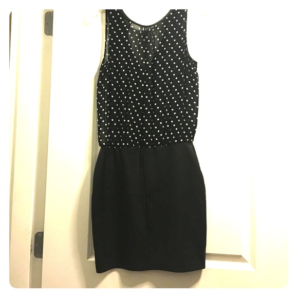 Dress. Sheer top leather trim.Leather shirt