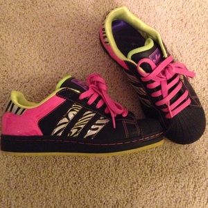Neon zebra Adidas superstar  size 6.5 lightly worn
