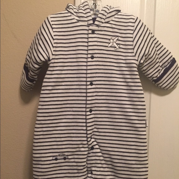 Infant Boy's Plush Snuggle Gown Creeper Navy/White