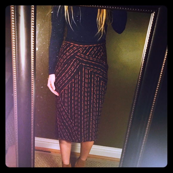 Navy and orange pencil skirt