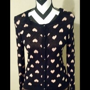 Black cardigan sweater with blush pink hearts