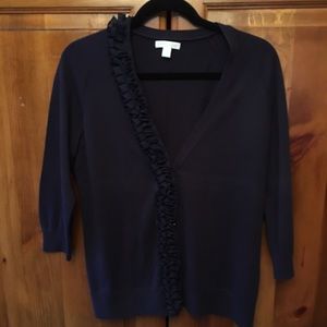 Navy Blue V-Neck Cardigan with Frilly Detailing 💙