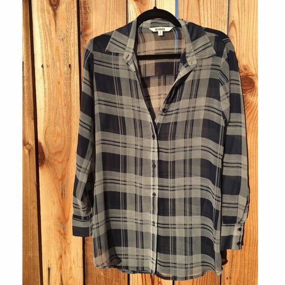 BB DAKOTA sheer plaid button up top - Picture 1 of 1
