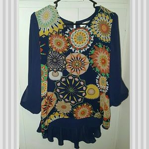 Floral boutique tunic top. Pleated back XL 1X