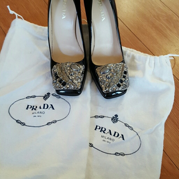 Prada Black Patent Pumps w/gems authentic sz6 - Picture 4 of 4