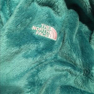 large teal fuzzy north face