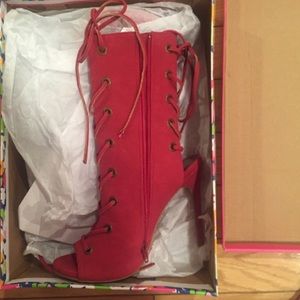 Red lace up heels