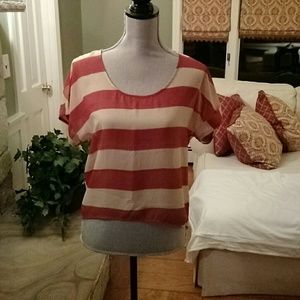 Burnt orange/red and cream striped sheer tee
