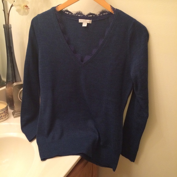 New York & Co Blue Lace Trim Sweater